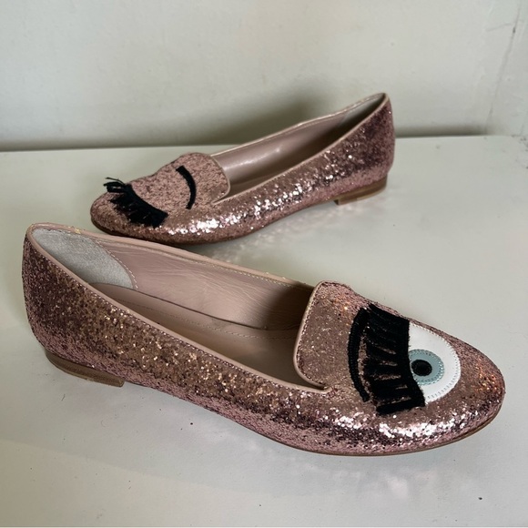 Chiara Ferragni Flirting Winking Eye Pink Glitter Ballet Flats Size 7 - Picture 4 of 11